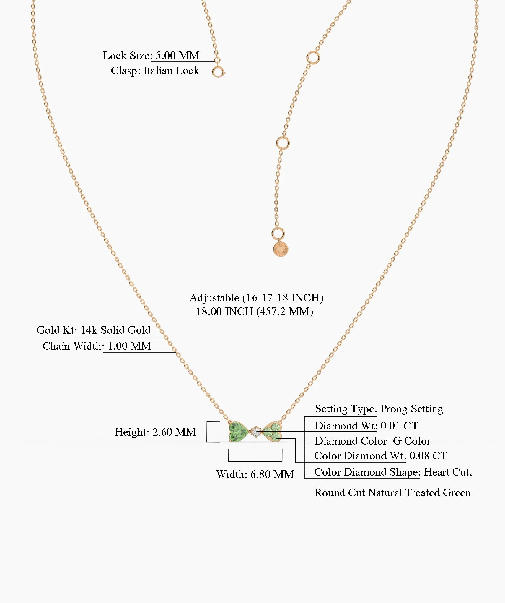 Twin Hearts Necklace with Green Stones