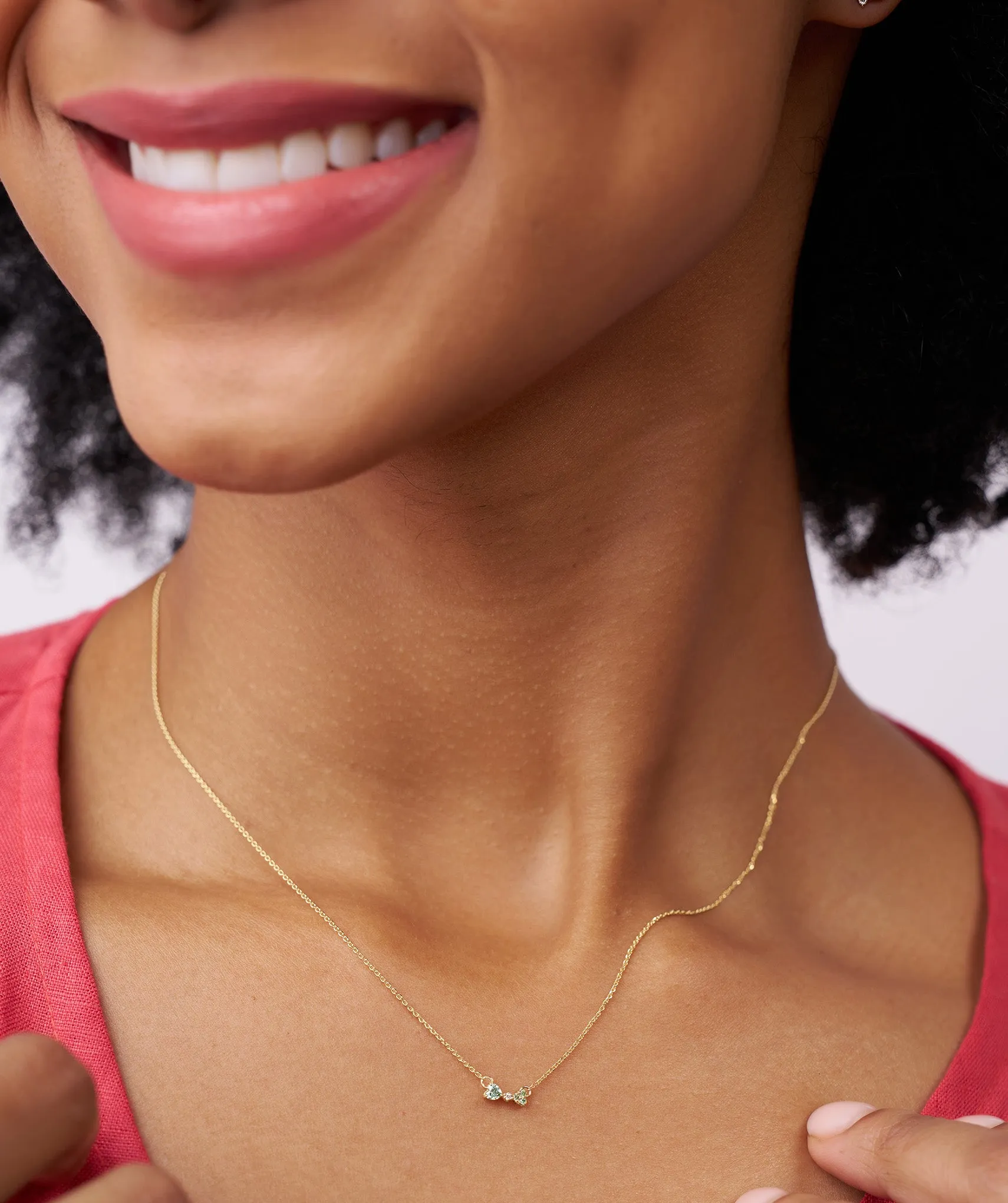 Twin Hearts Necklace with Green Stones