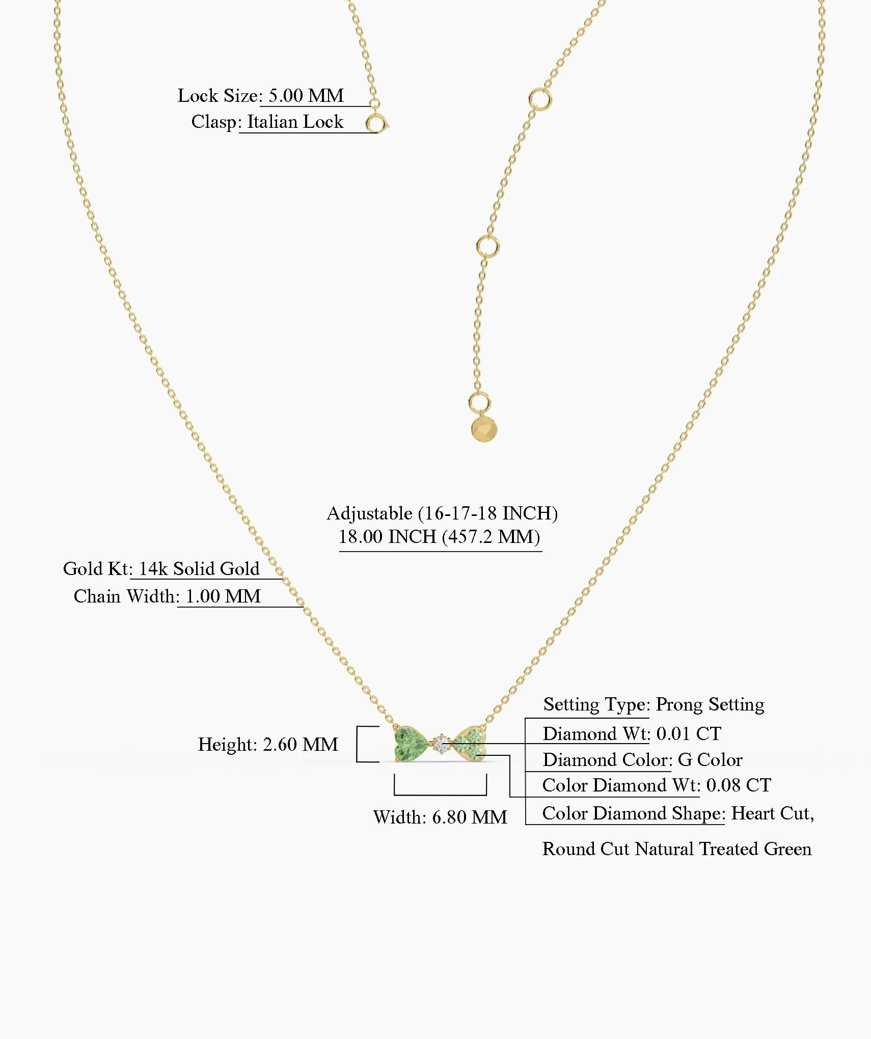 Twin Hearts Necklace with Green Stones