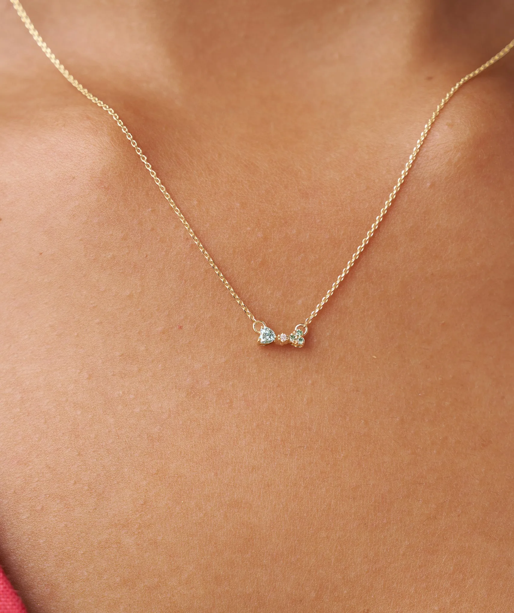 Twin Hearts Necklace with Green Stones