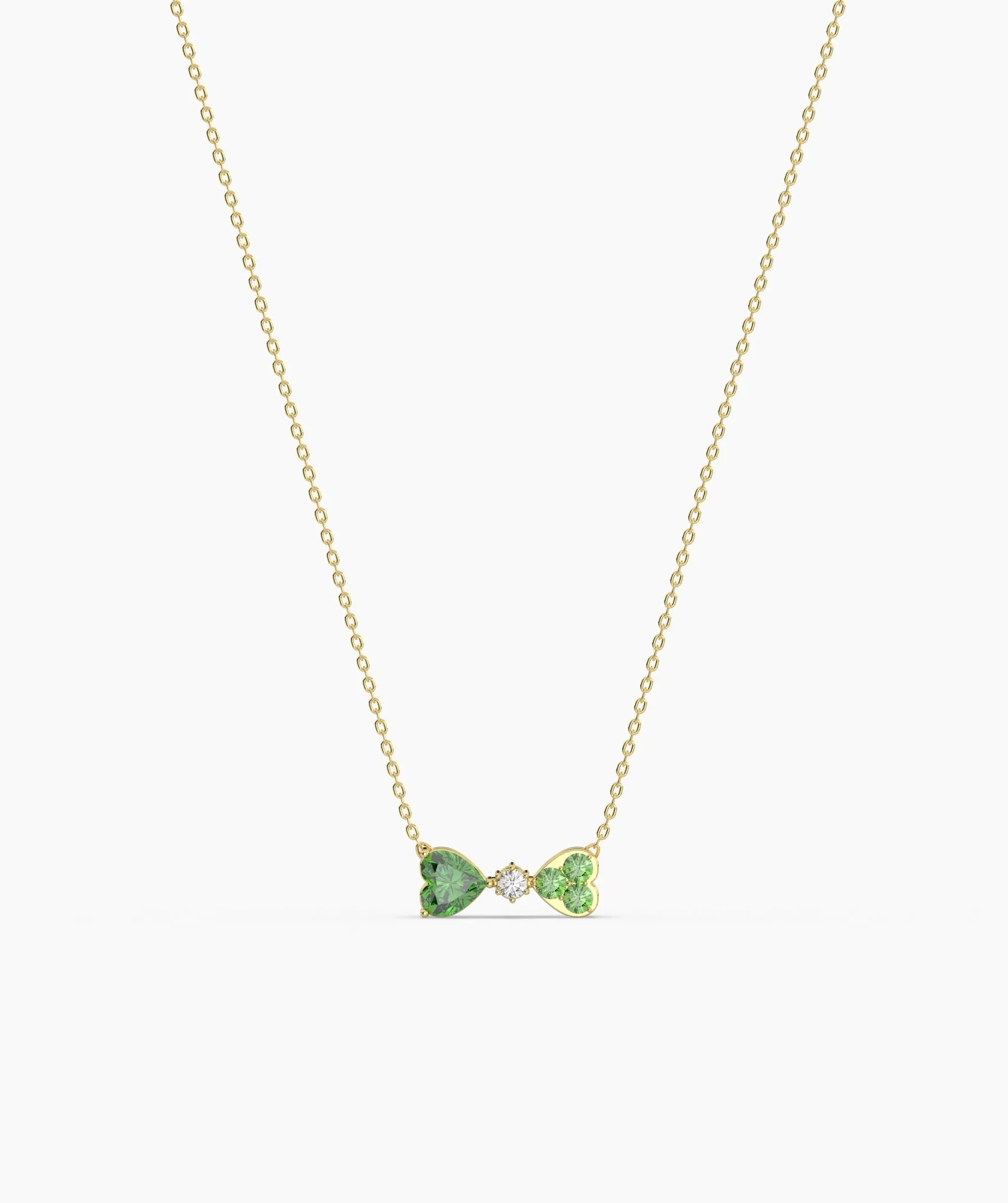 Twin Hearts Necklace with Green Stones