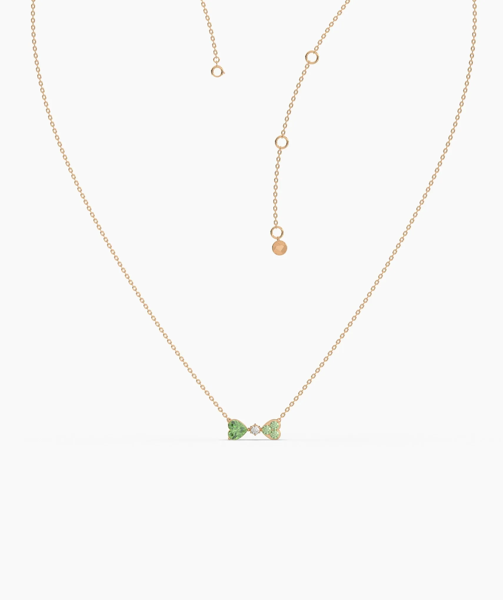 Twin Hearts Necklace with Green Stones