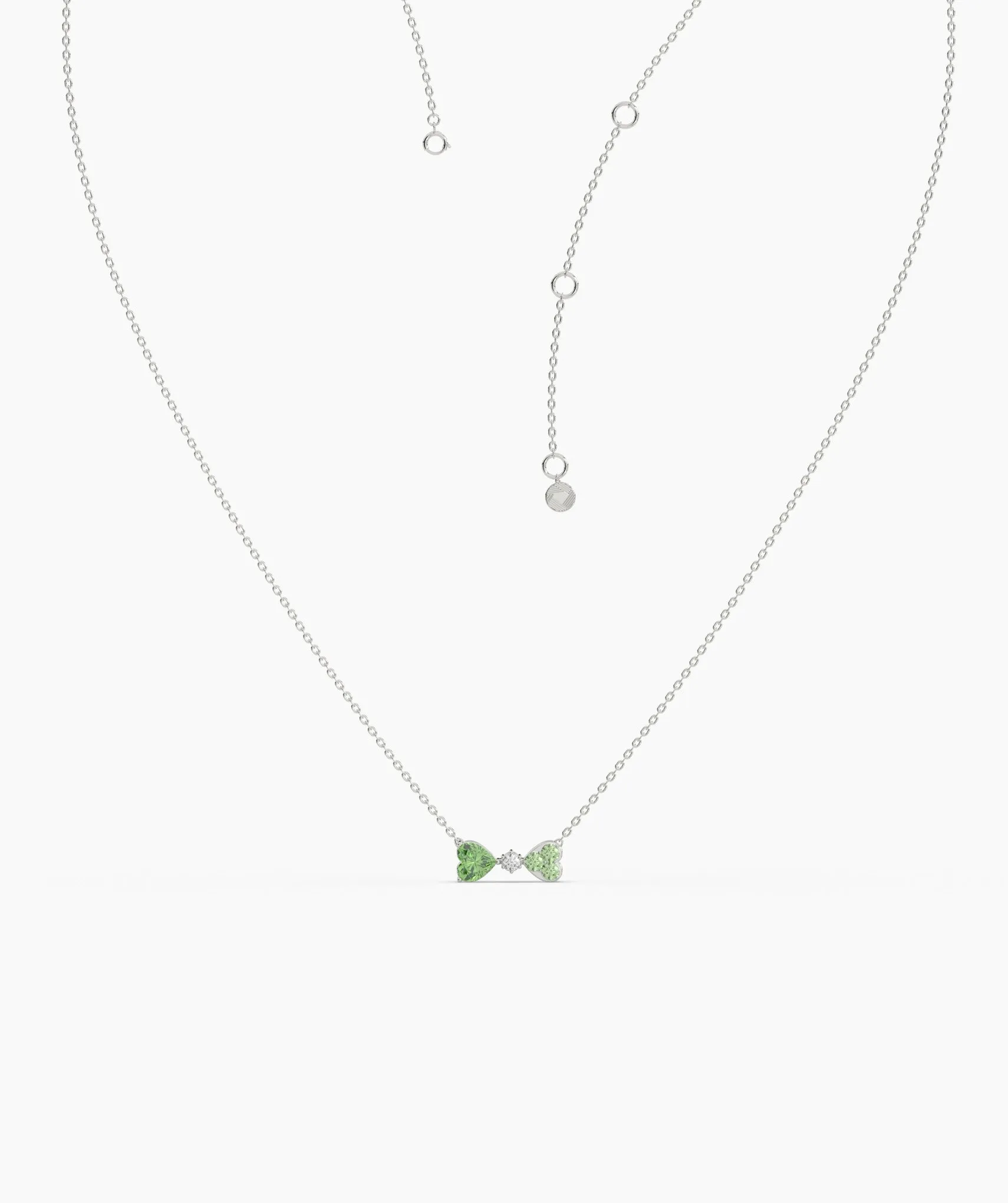 Twin Hearts Necklace with Green Stones