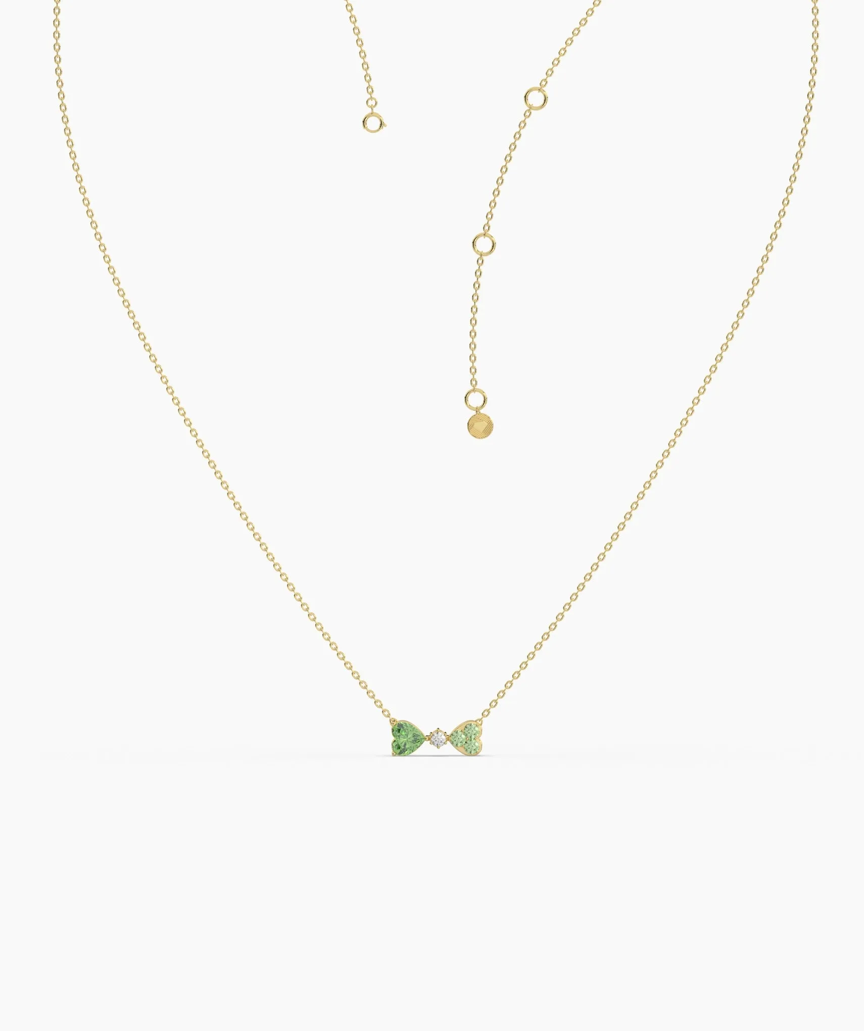 Twin Hearts Necklace with Green Stones