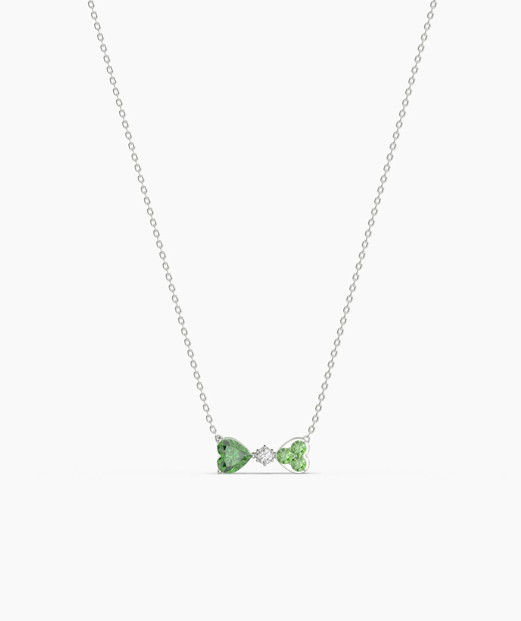Twin Hearts Necklace with Green Stones