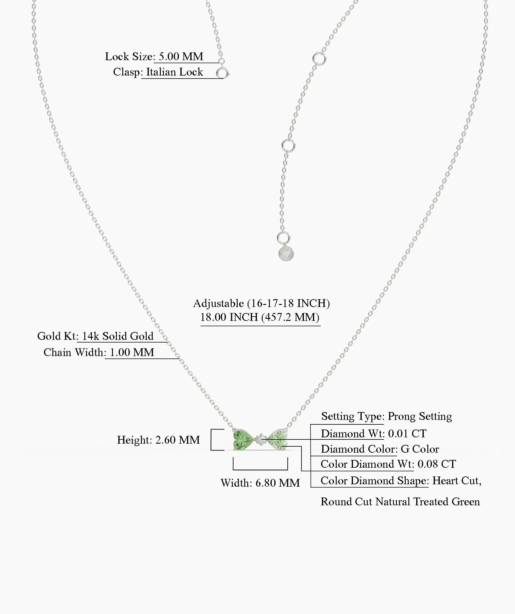 Twin Hearts Necklace with Green Stones