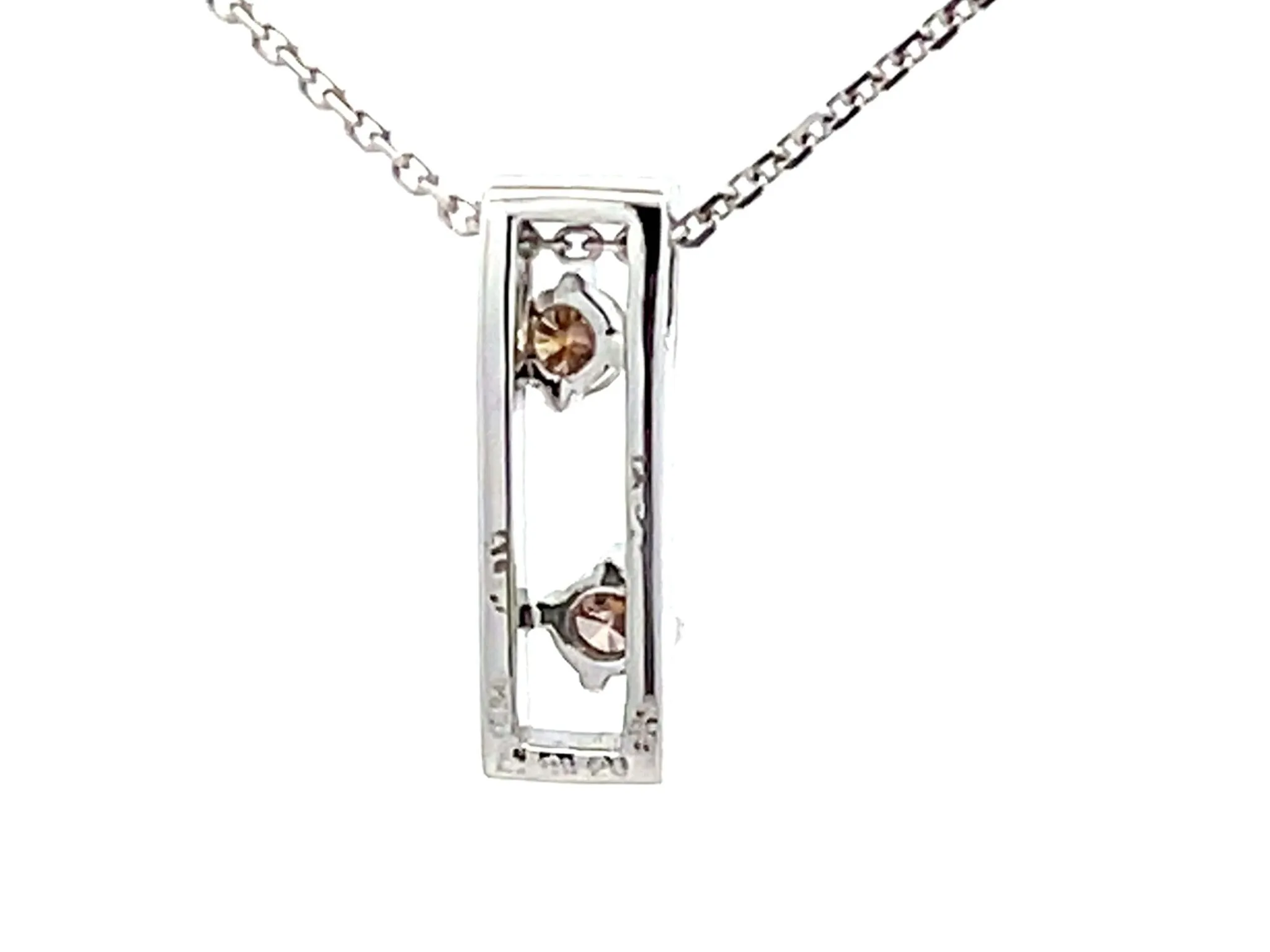 Two Champagne Diamond Rectangular Pendant Necklace 18k White Gold