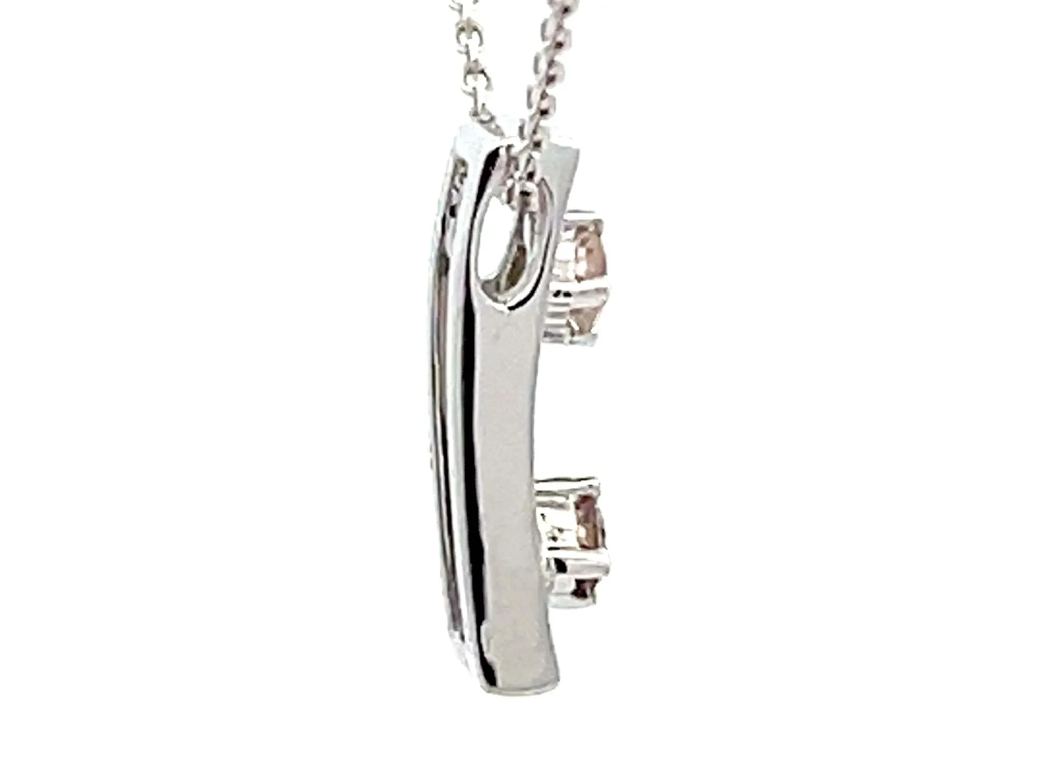 Two Champagne Diamond Rectangular Pendant Necklace 18k White Gold