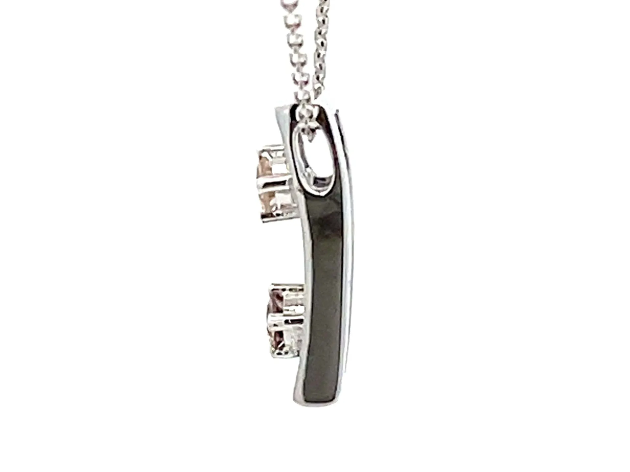 Two Champagne Diamond Rectangular Pendant Necklace 18k White Gold