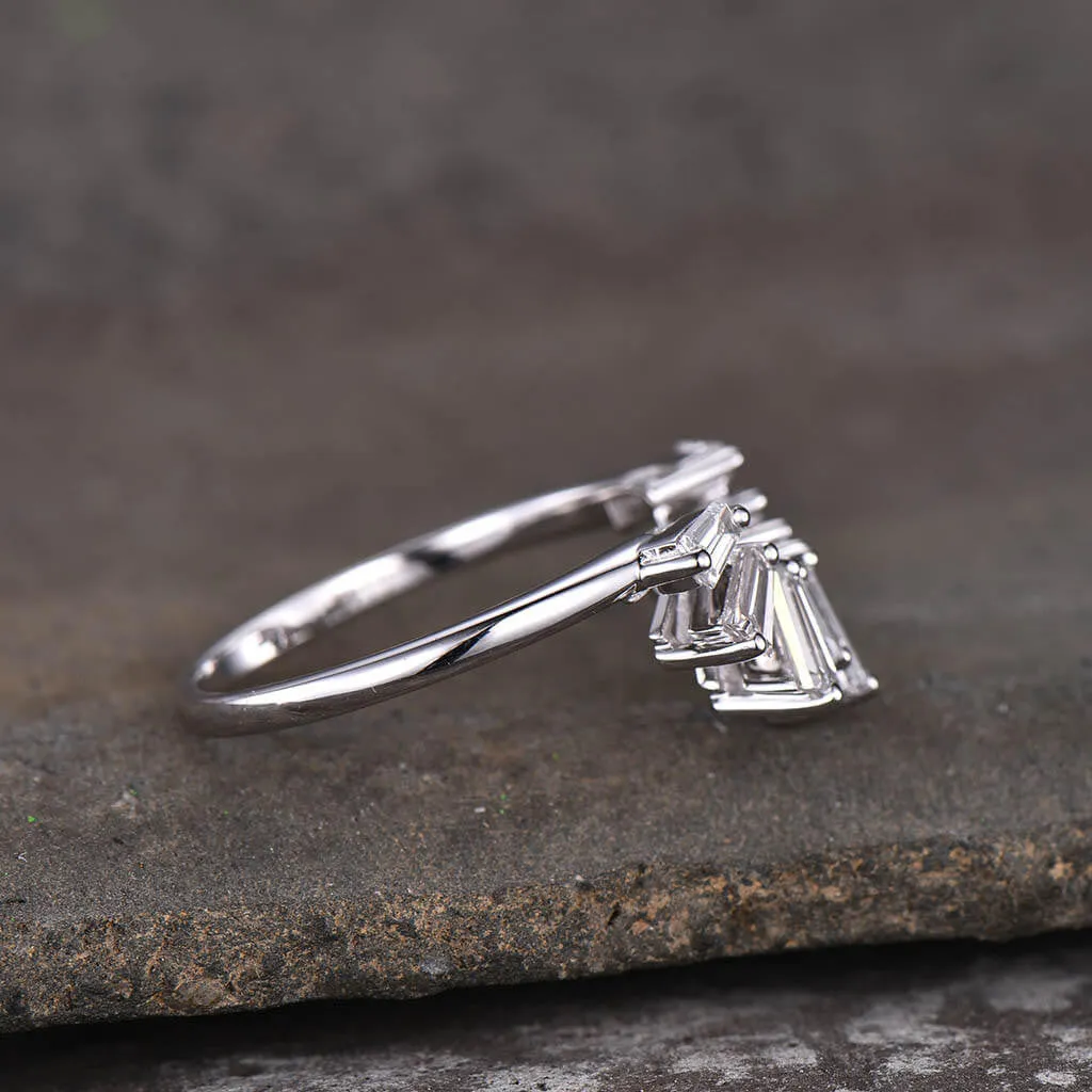 Unique Moissanite/Diamonds Wedding Band for Women Curved White Gold Stacking Ring Half Eternity