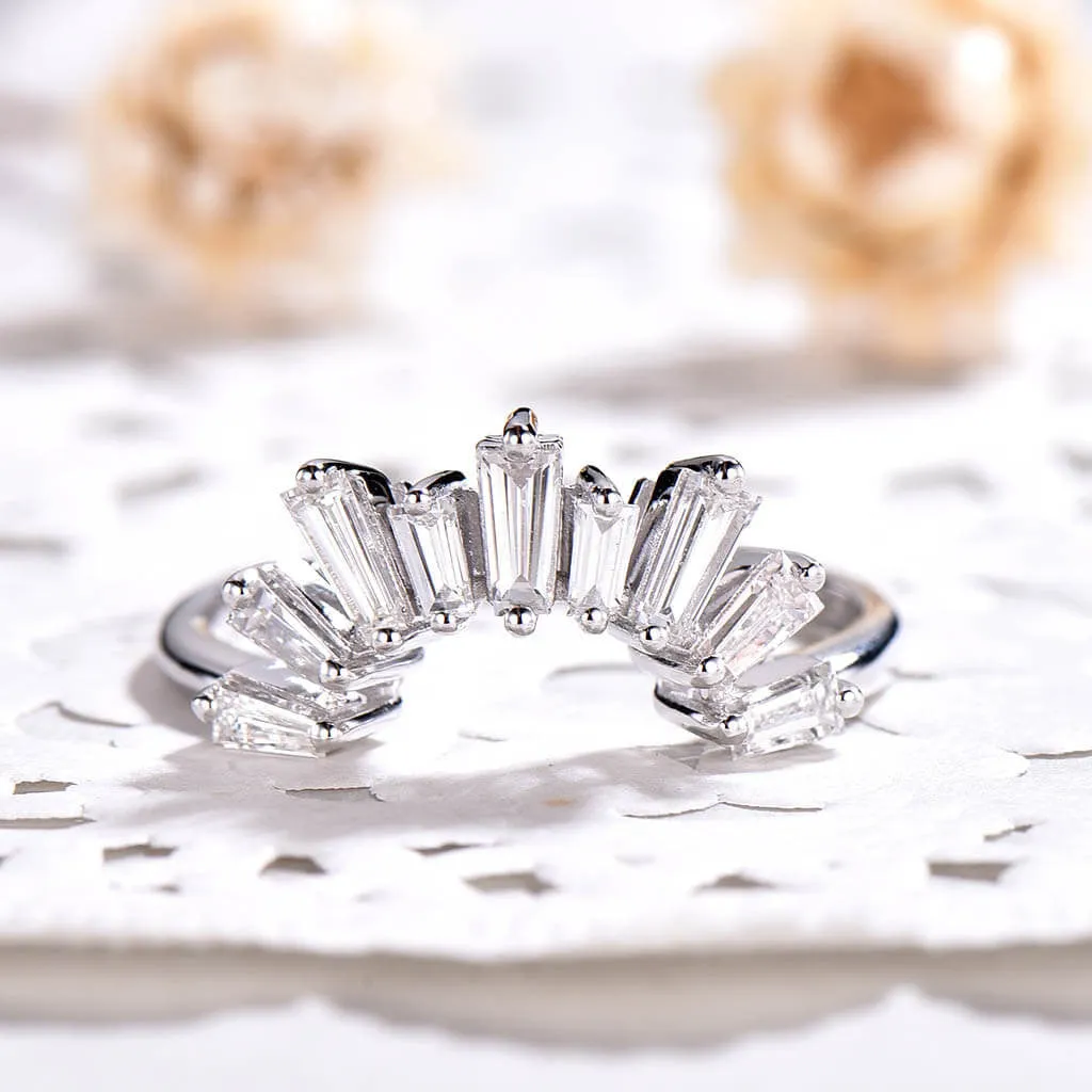Unique Moissanite/Diamonds Wedding Band for Women Curved White Gold Stacking Ring Half Eternity