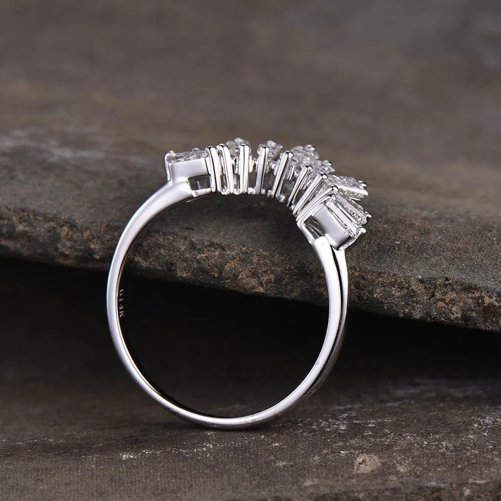 Unique Moissanite/Diamonds Wedding Band for Women Curved White Gold Stacking Ring Half Eternity