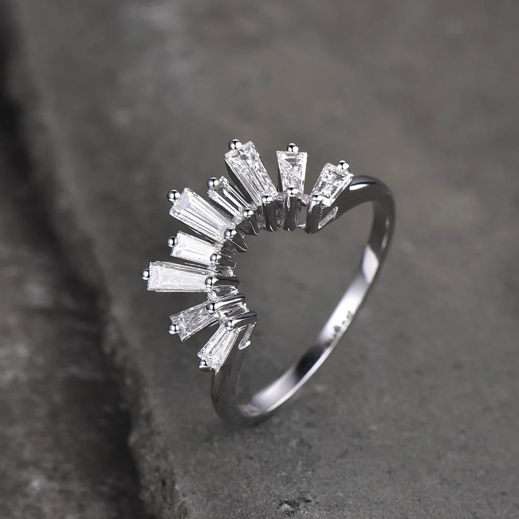 Unique Moissanite/Diamonds Wedding Band for Women Curved White Gold Stacking Ring Half Eternity