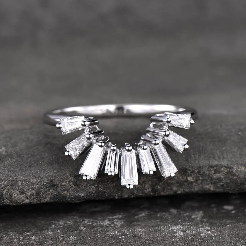Unique Moissanite/Diamonds Wedding Band for Women Curved White Gold Stacking Ring Half Eternity