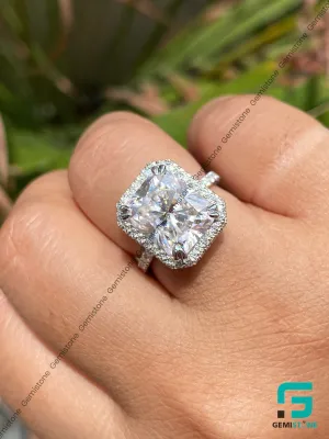 Unique Pave Setting Moissanite 5 CT Halo Radiant Engagement Ring