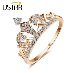 USTAR Princess Crown Rings for women AAA cubic zirconia micro pave setting engagement wedding rings female Anel accessories