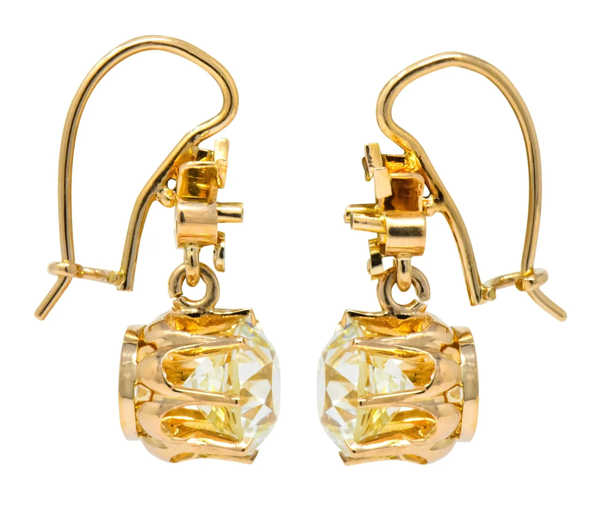 Victorian 5.06 CTW Old European Cut Diamond Drop 14 Karat Gold Earrings GIA