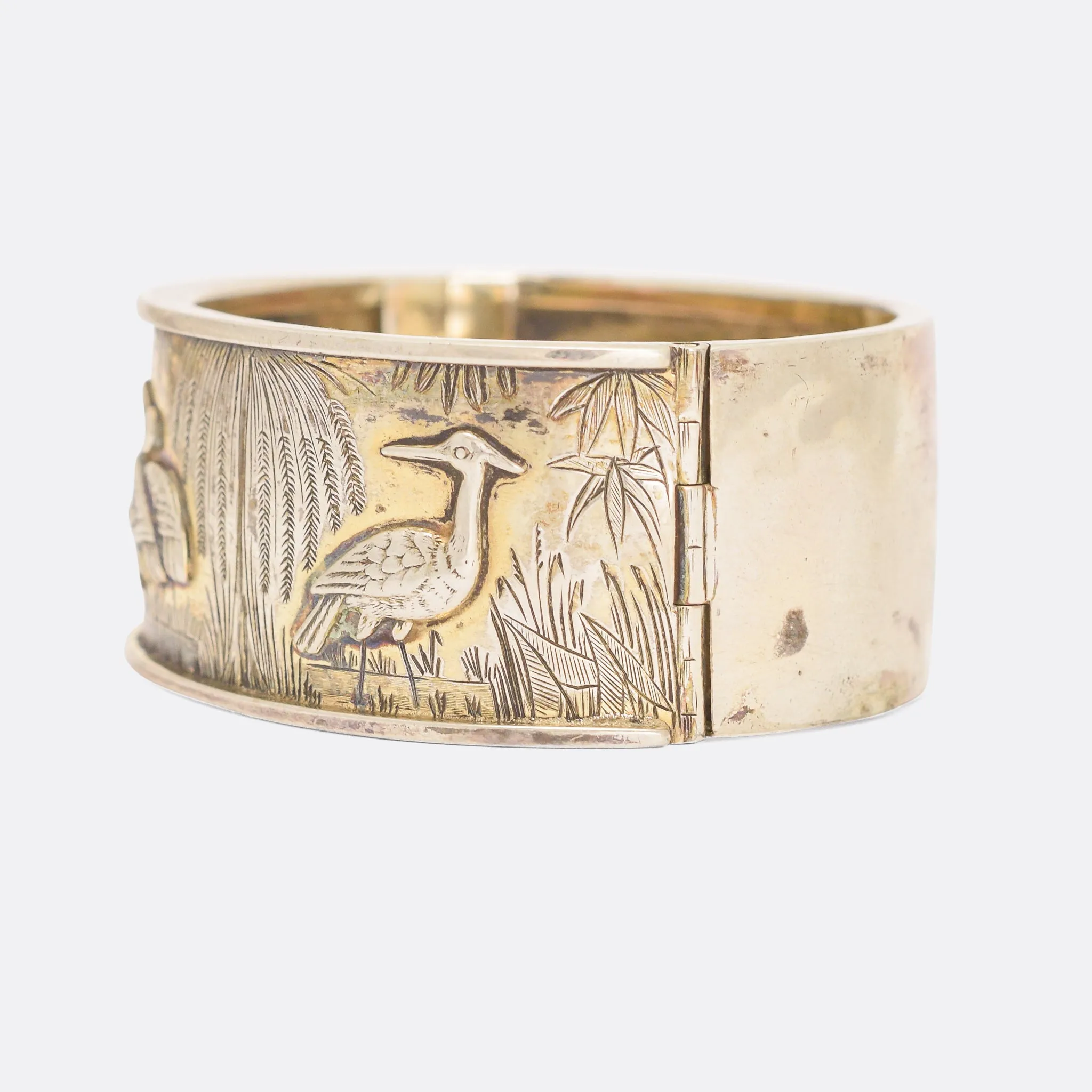Victorian Aesthetic Movement Silver Cuff Bangle