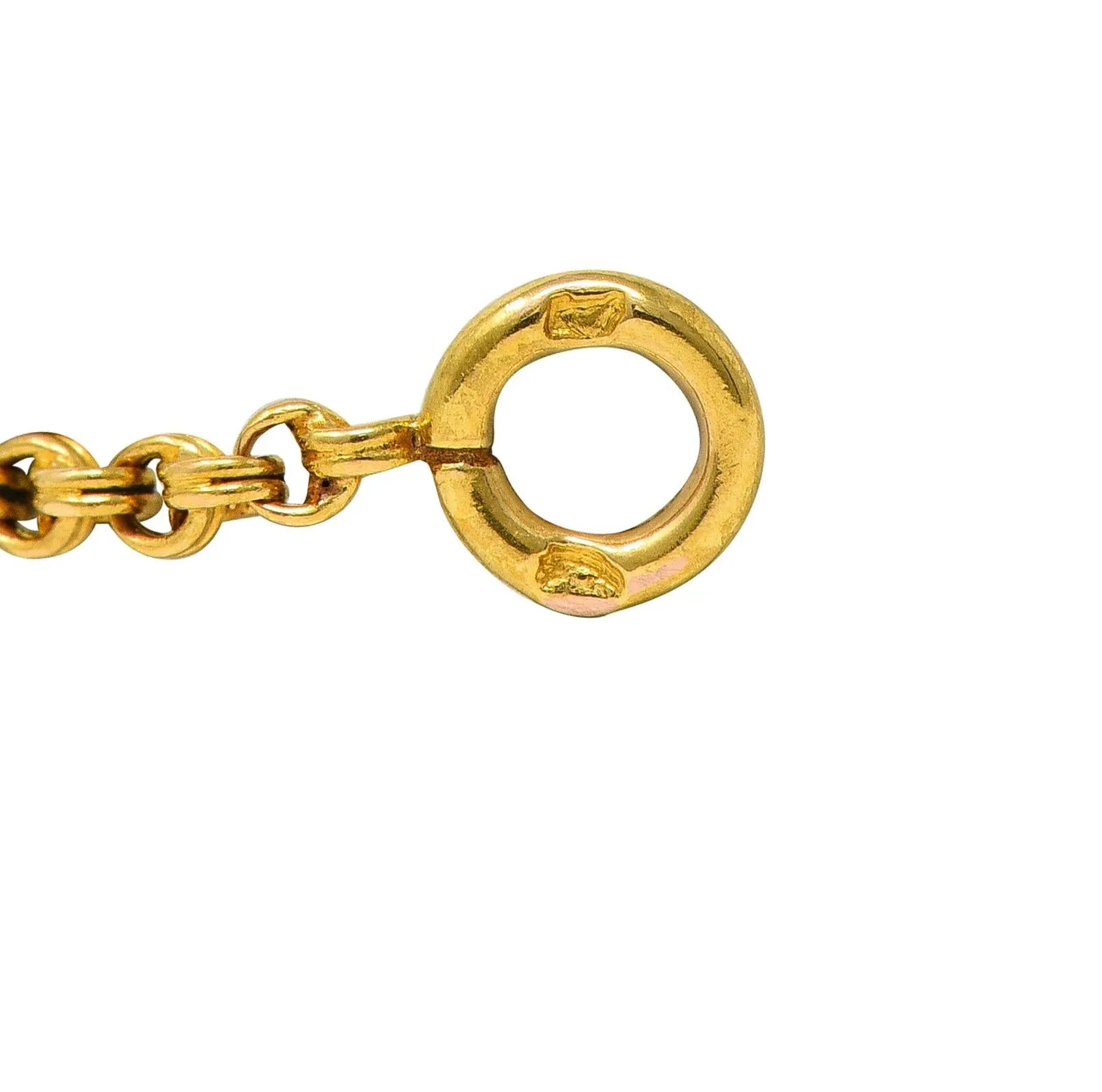 Victorian French Pearl 18 Karat Yellow Gold Split Rolo Link Antique Chain Necklace