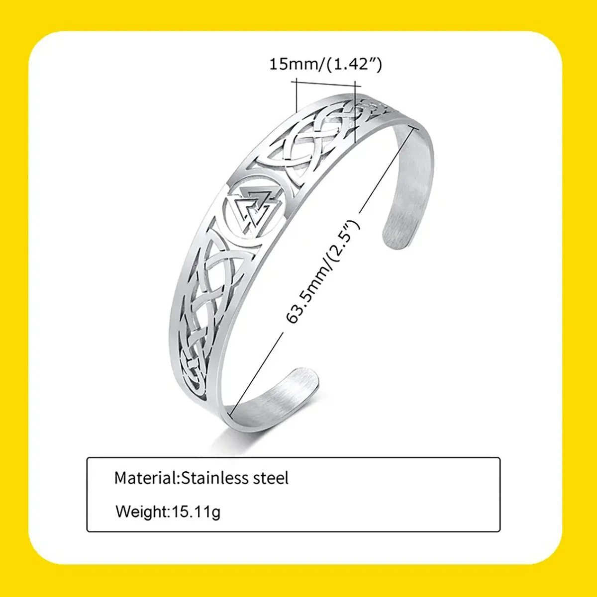Viking - Nordic Viking Knot Bracelets for Men, Black Silver Color Hollow Stainless Steel Cuff Bangle, Amulet Protection Wristband