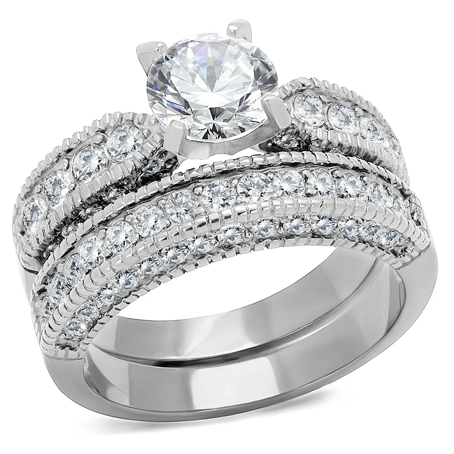 Vintage 2-Piece Wedding Ring Set for Women - 2.3 Carat CZ Engagement Ring and Matching Band 
Keywords: engagement, wedding, rings, promise rings, bridal set