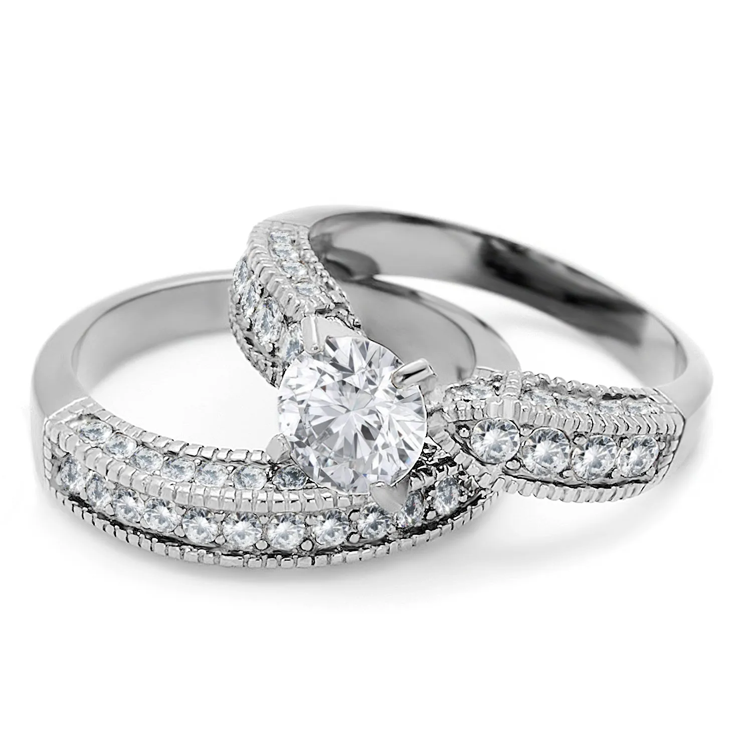 Vintage 2-Piece Wedding Ring Set for Women - 2.3 Carat CZ Engagement Ring and Matching Band 
Keywords: engagement, wedding, rings, promise rings, bridal set