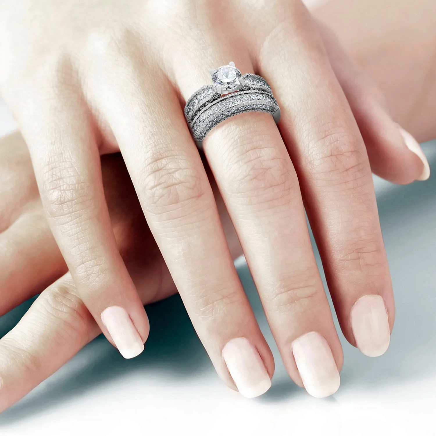 Vintage 2-Piece Wedding Ring Set for Women - 2.3 Carat CZ Engagement Ring and Matching Band 
Keywords: engagement, wedding, rings, promise rings, bridal set