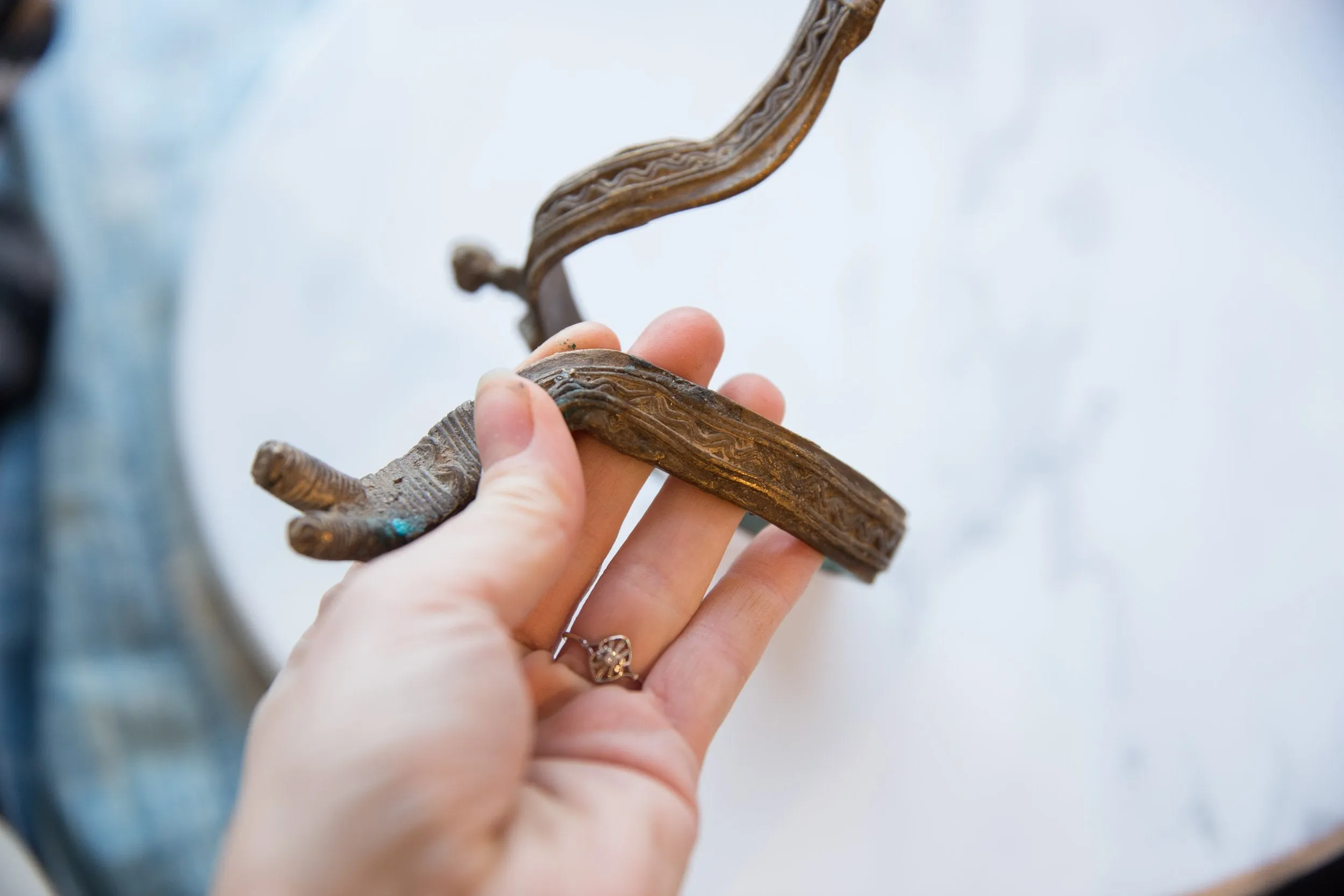 Vintage African Bronze Snake Arm Cuff with Rider