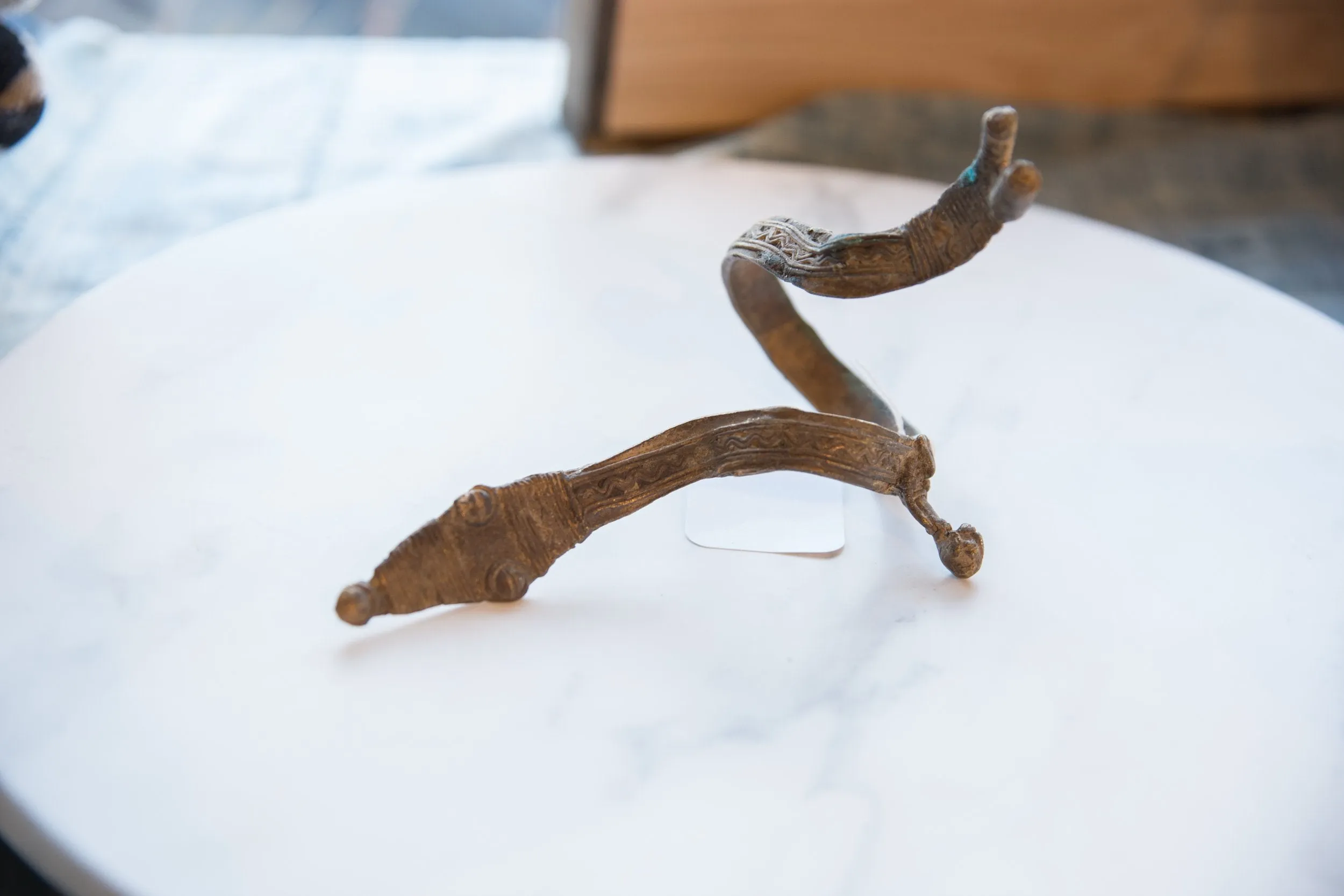 Vintage African Bronze Snake Arm Cuff with Rider