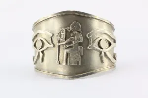 Vintage Egyptian Eye of Ra  & Tefnut Large Chunky Sterling Silver Cuff Bracelet