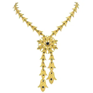 Vintage Greek / Greece 18K Gold Blue Sapphire Florette Necklace 7.5 ctw