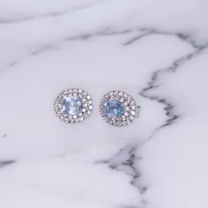 Vintage Icy Blue Topaz Crystal and CZ Halo Style Earrings Set In Sterling Silver