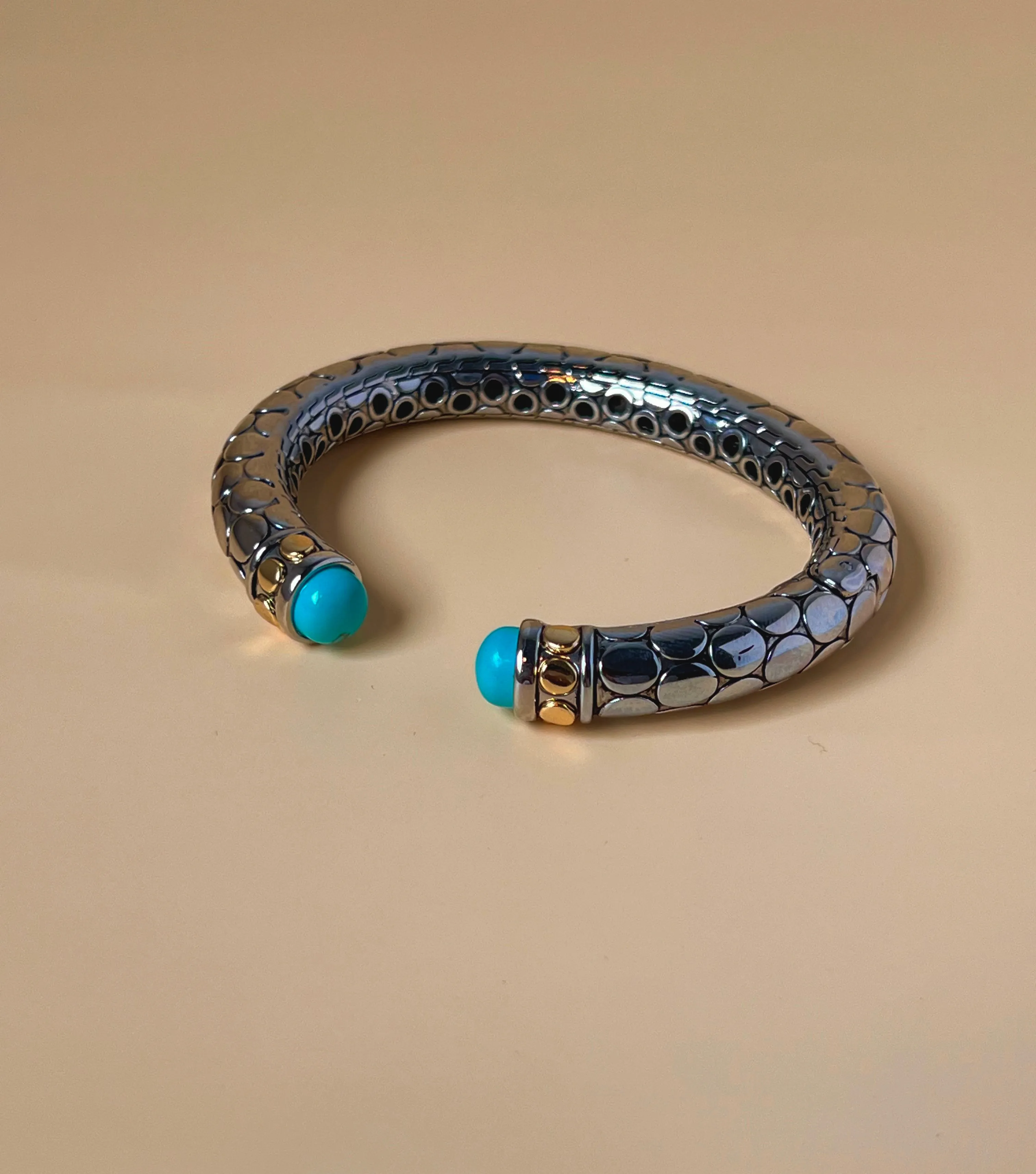 Vintage Silver with Turquoise Textured Cuff