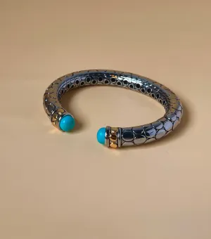 Vintage Silver with Turquoise Textured Cuff