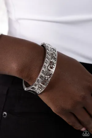 Wavy Whimsy - Silver - Hematite, Black, and White Rhinestone Paparazzi Hinge Bracelet
