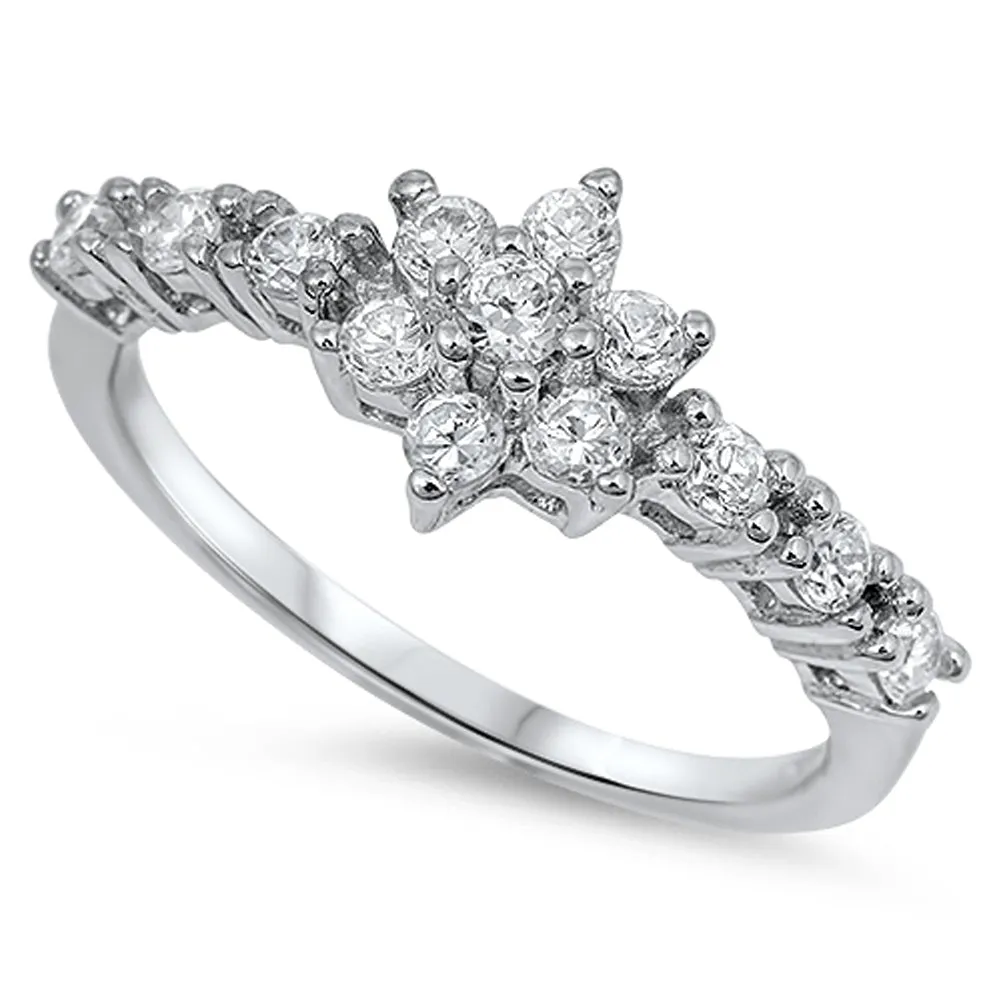 White CZ Elegant Simple Flower Thin Ring New 925 Sterling Silver Band Sizes 5-9