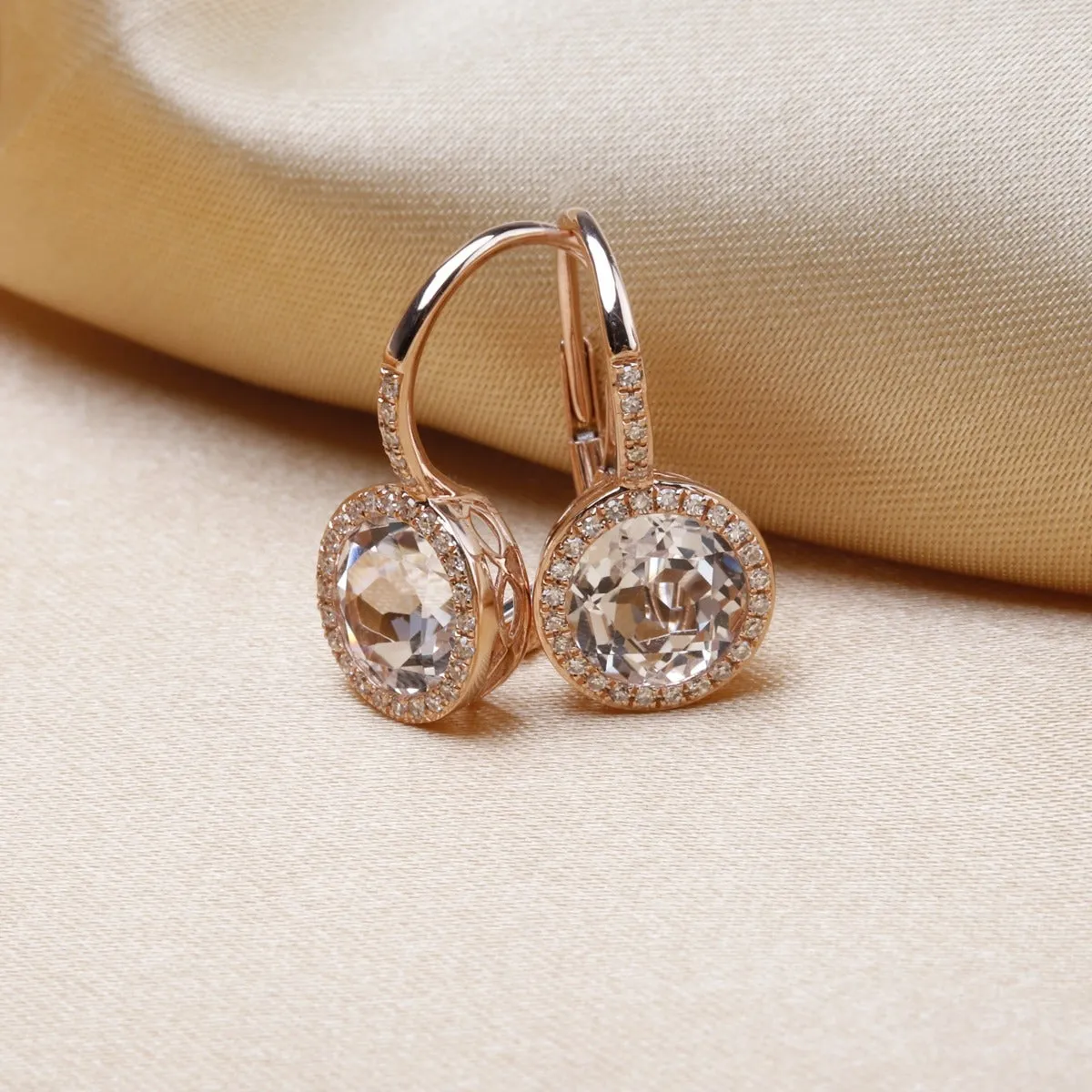 White Topaz & Diamond 14K White Gold Leverback Earrings