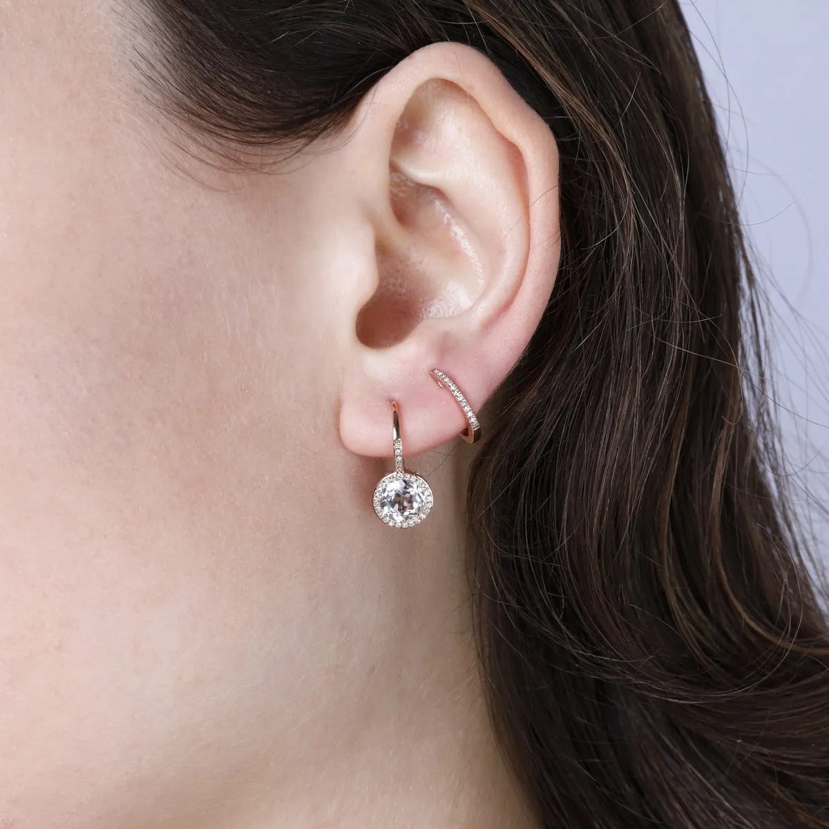 White Topaz & Diamond 14K White Gold Leverback Earrings
