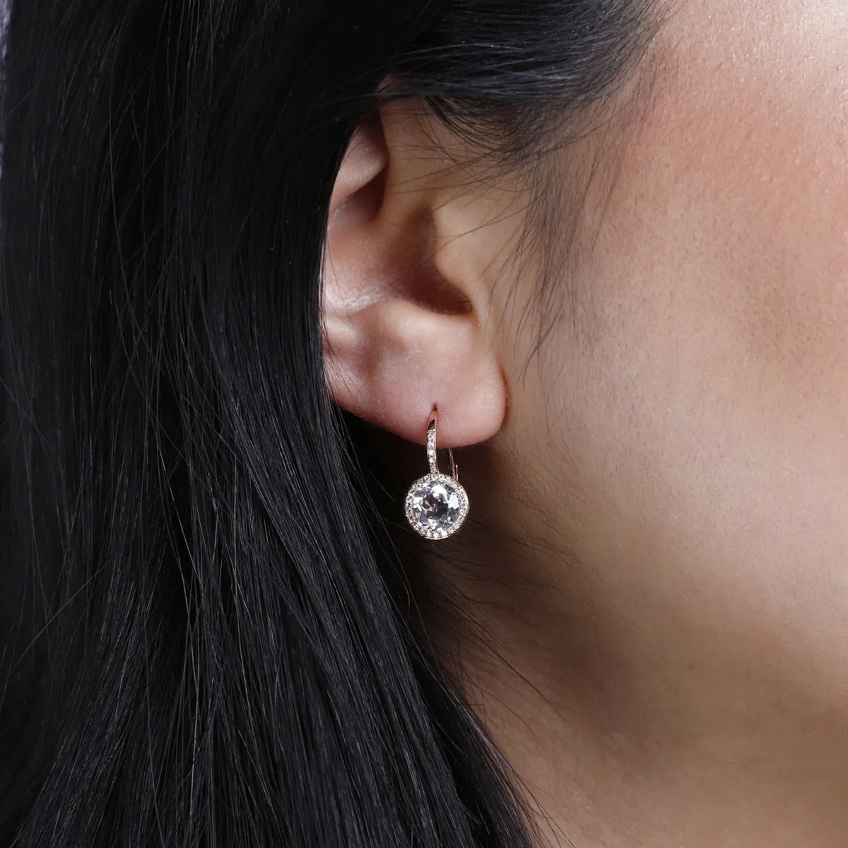 White Topaz & Diamond 14K White Gold Leverback Earrings