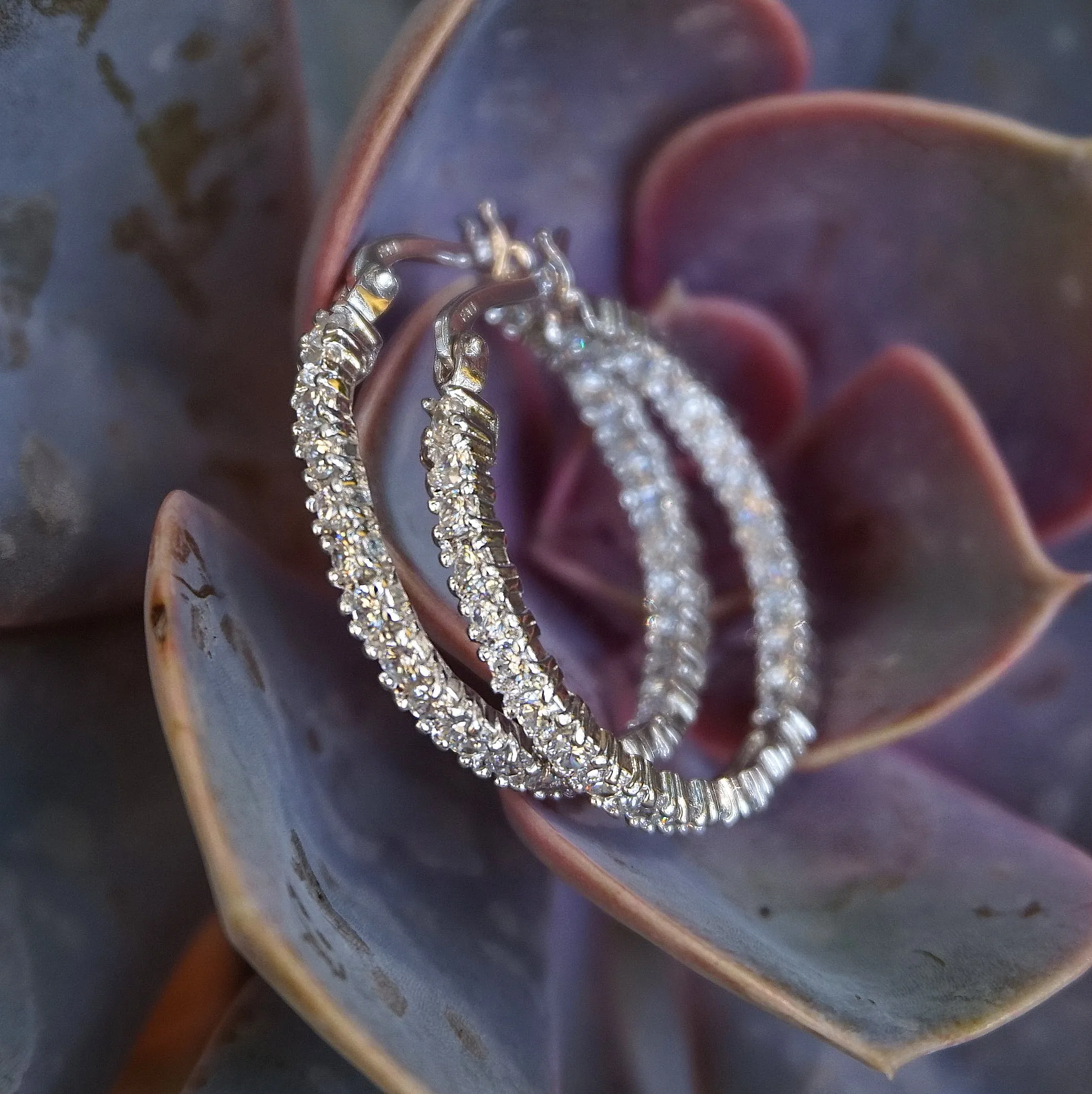 White Topaz Hoop Earring Set 2