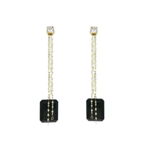 White Topaz   Onyx Mirror Chain Earrings