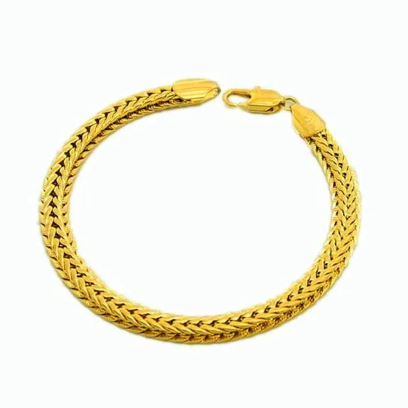 Wholesale Pure Gold Color 6.5MM Width Bracelet For Men 20CM.Fashion Original 24k GP Women men's Jewelry Gift