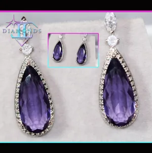 Womens Diamond Earrings | Purple Diamond Earrings | Teardrop Earrings