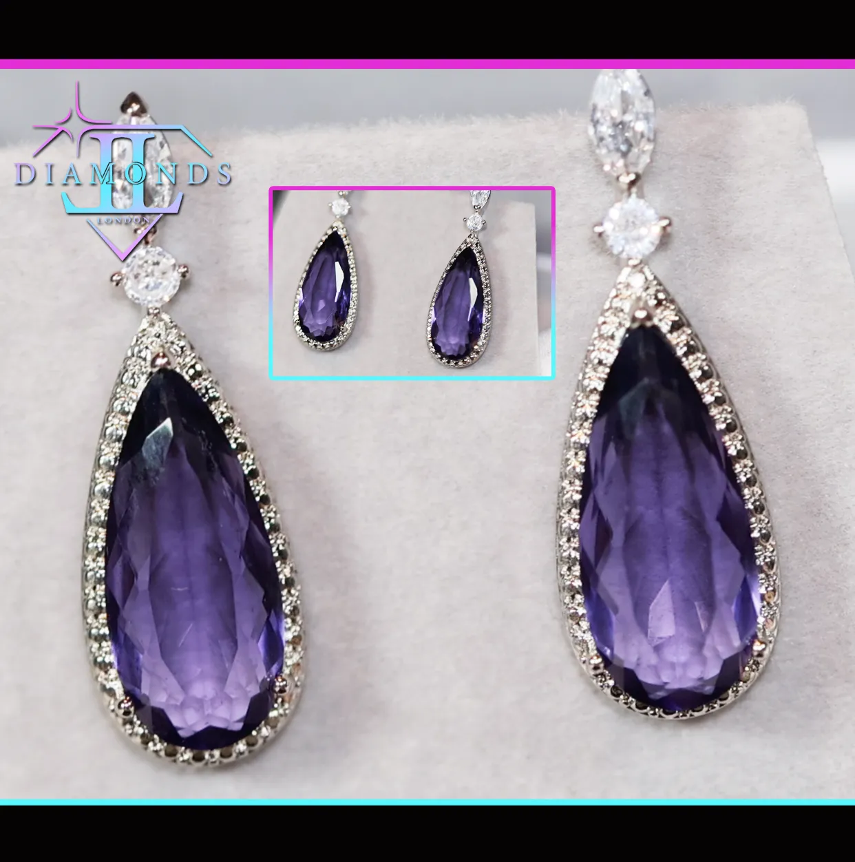 Womens Diamond Earrings | Purple Diamond Earrings | Teardrop Earrings