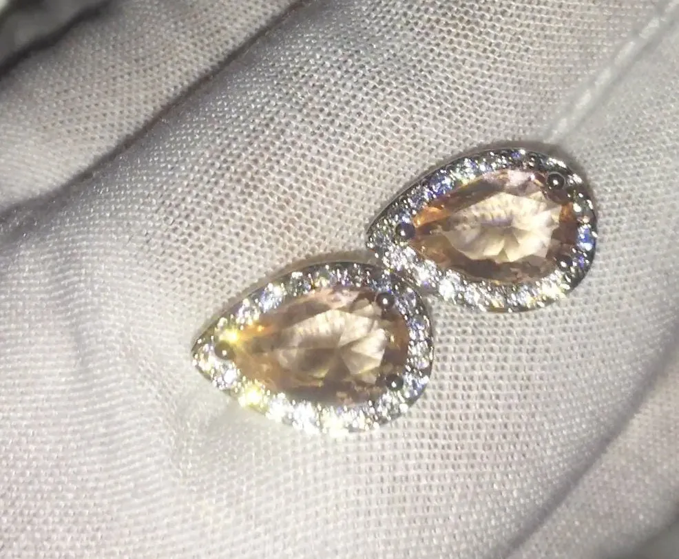 Womens Ear Studs | Champagne Diamond Earrings | Teardrop Earrings | Diamond Earrings | Teardrop Ear Studs | Womens Diamond Ear Studs