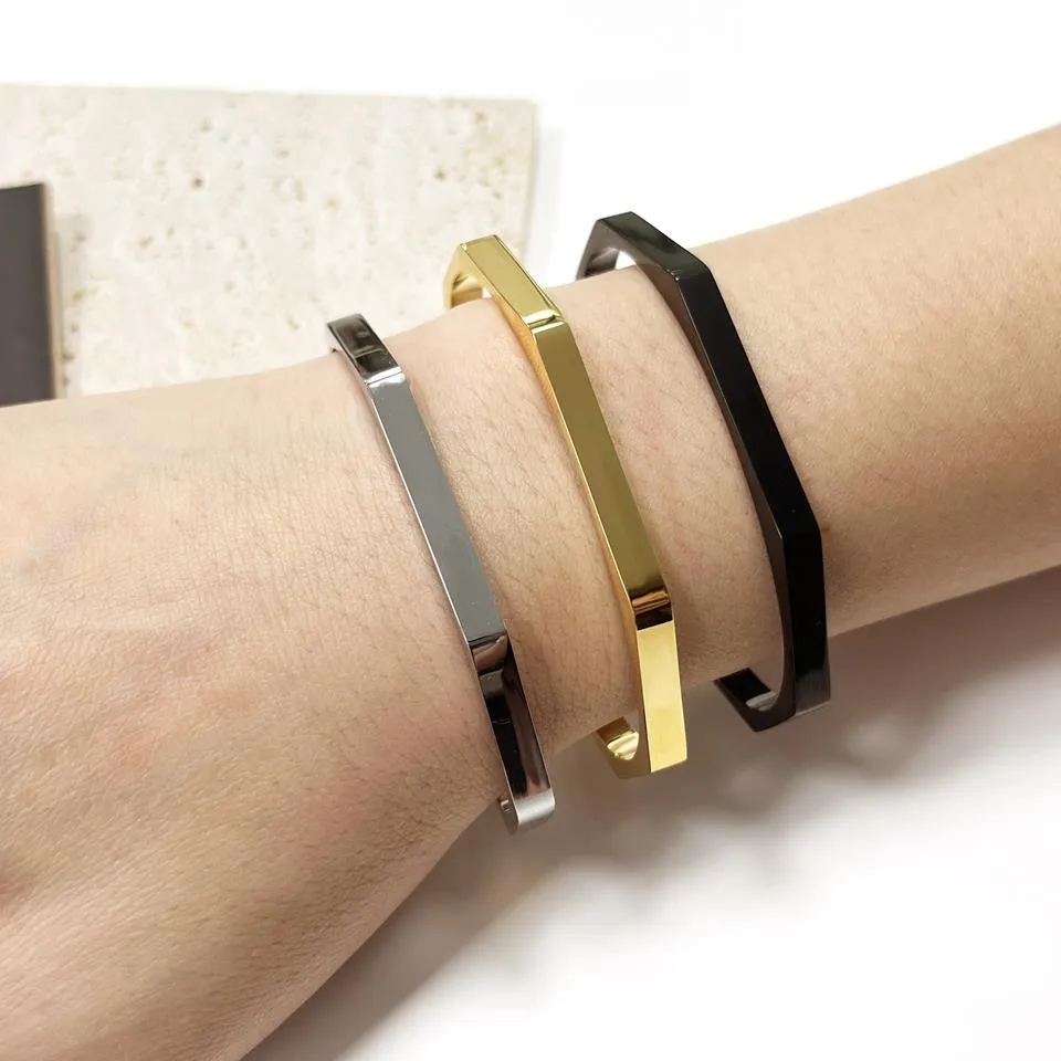 Women's Hexagon 6mm Width Customizable text with adjustable size Cuff Bracelet
