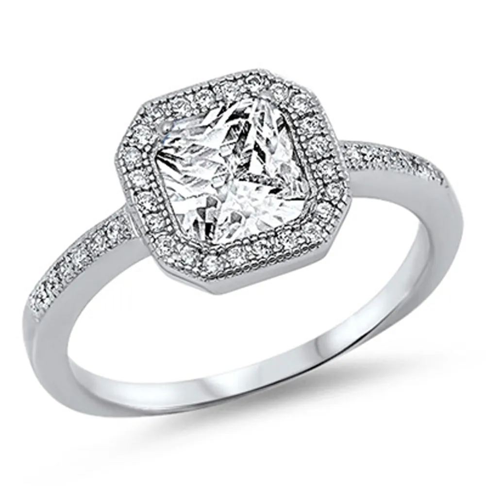 Women's Wedding Clear CZ Halo Promise Ring .925 Sterling Silver Band Sizes 5-10