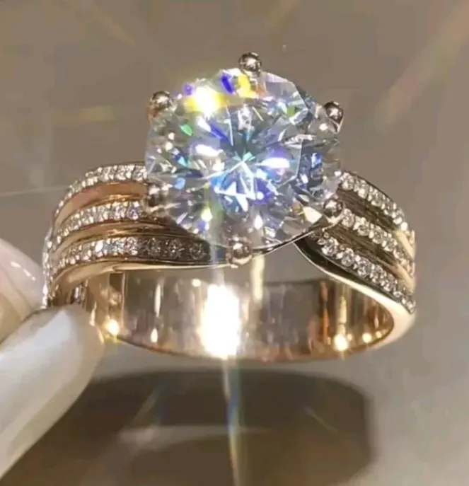 Women's Wedding Fancy Ring 14k Yellow Gold Plated 3Ct Round Moissanite Size 7