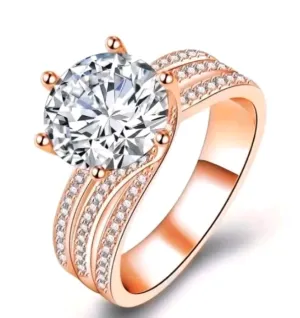 Women's Wedding Fancy Ring 14k Yellow Gold Plated 3Ct Round Moissanite Size 7