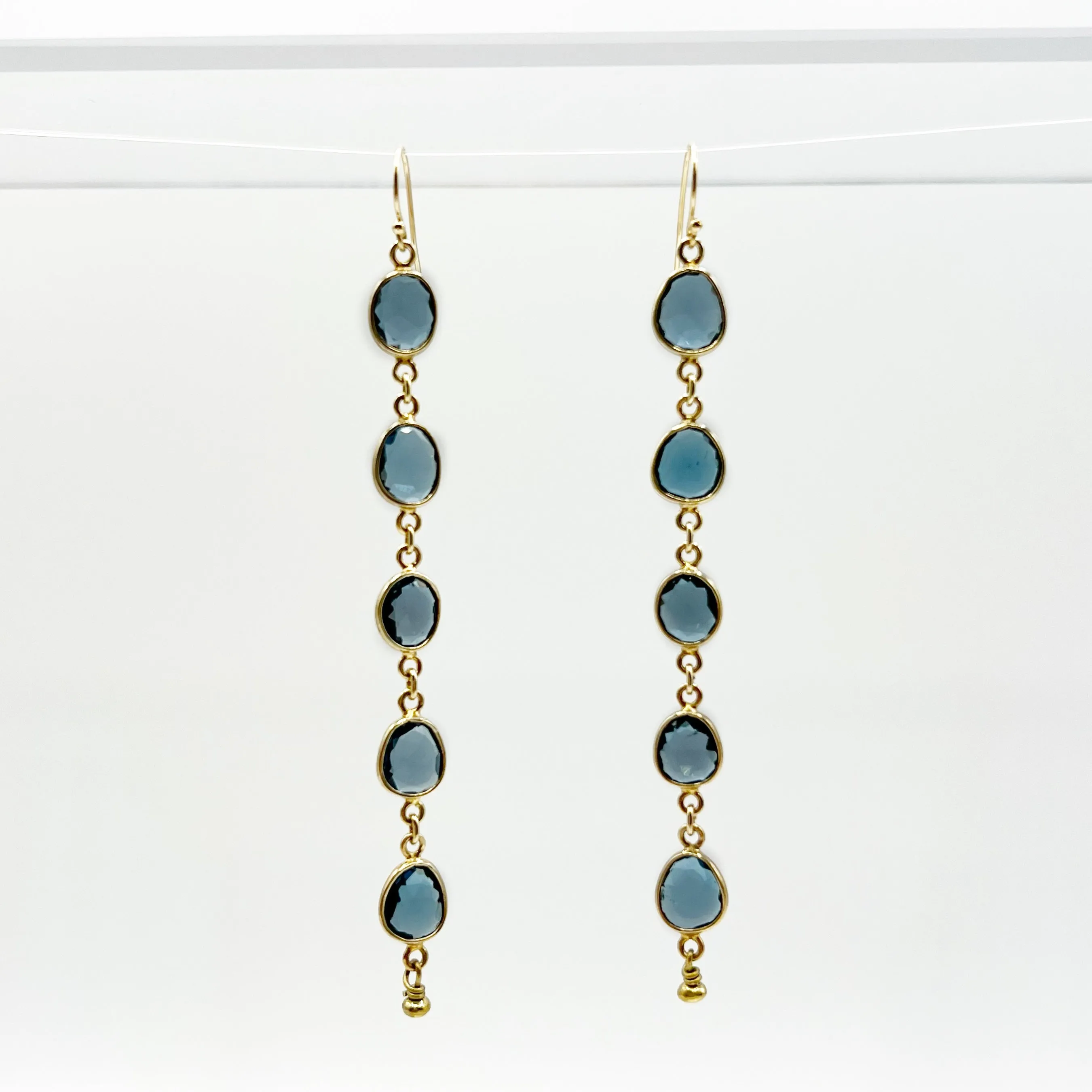 Yellow Gold Plated Oval Blue Topaz Drop Earrings
